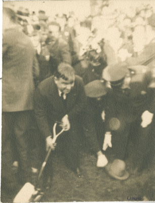 Mayor LaGuardia Breaks Ground at Midwood Campus, 1935.