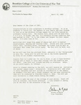 Letter invitation to Country Fair sent to incoming freshmen; April 15, 1983 by Brooklyn College and Hilary A. Gold