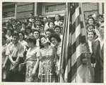 Students Posing with American Flag by Arnold Eagle